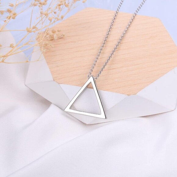 925 Sterling Silver Geometric Triangle Pendant Necklace for Women - Elegant and - Picture 5 of 8